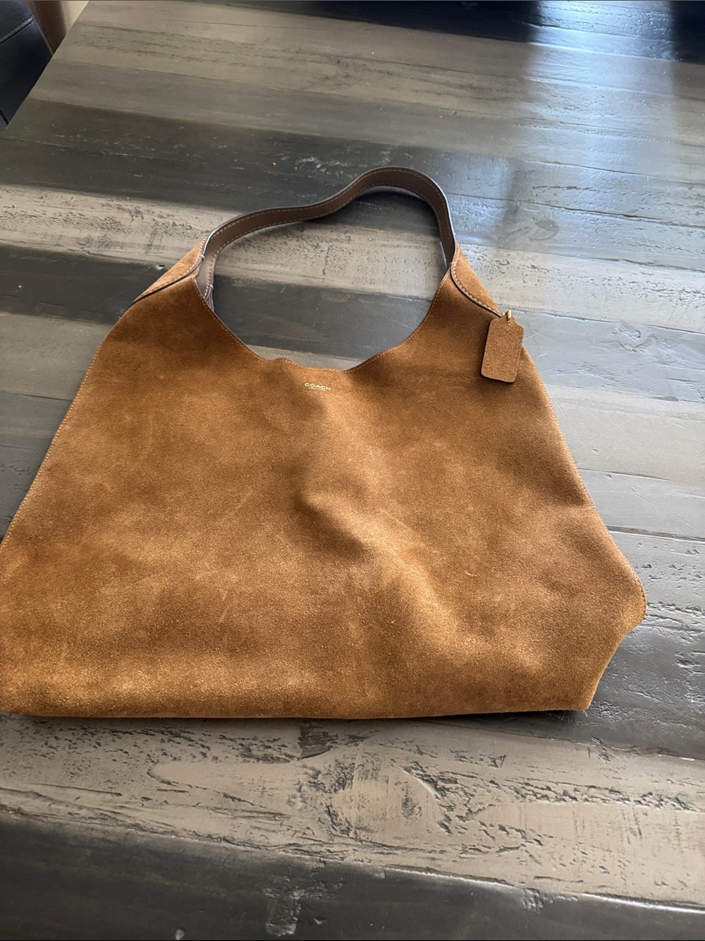 COACH Suede Shoulder Tote Bag in Chestnut Brown